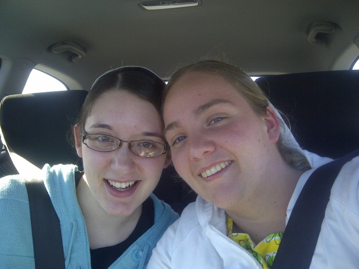 This is us driving. We highly recommend Sunday afternoon drives! See how happy we are? You too could be that happy! If only you went for a Sunday afternoon drive. And if you had a friend like Trish. ;) 